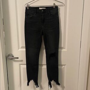 Hodden High-Rise Black Skinny Jeans with Distressed Hem